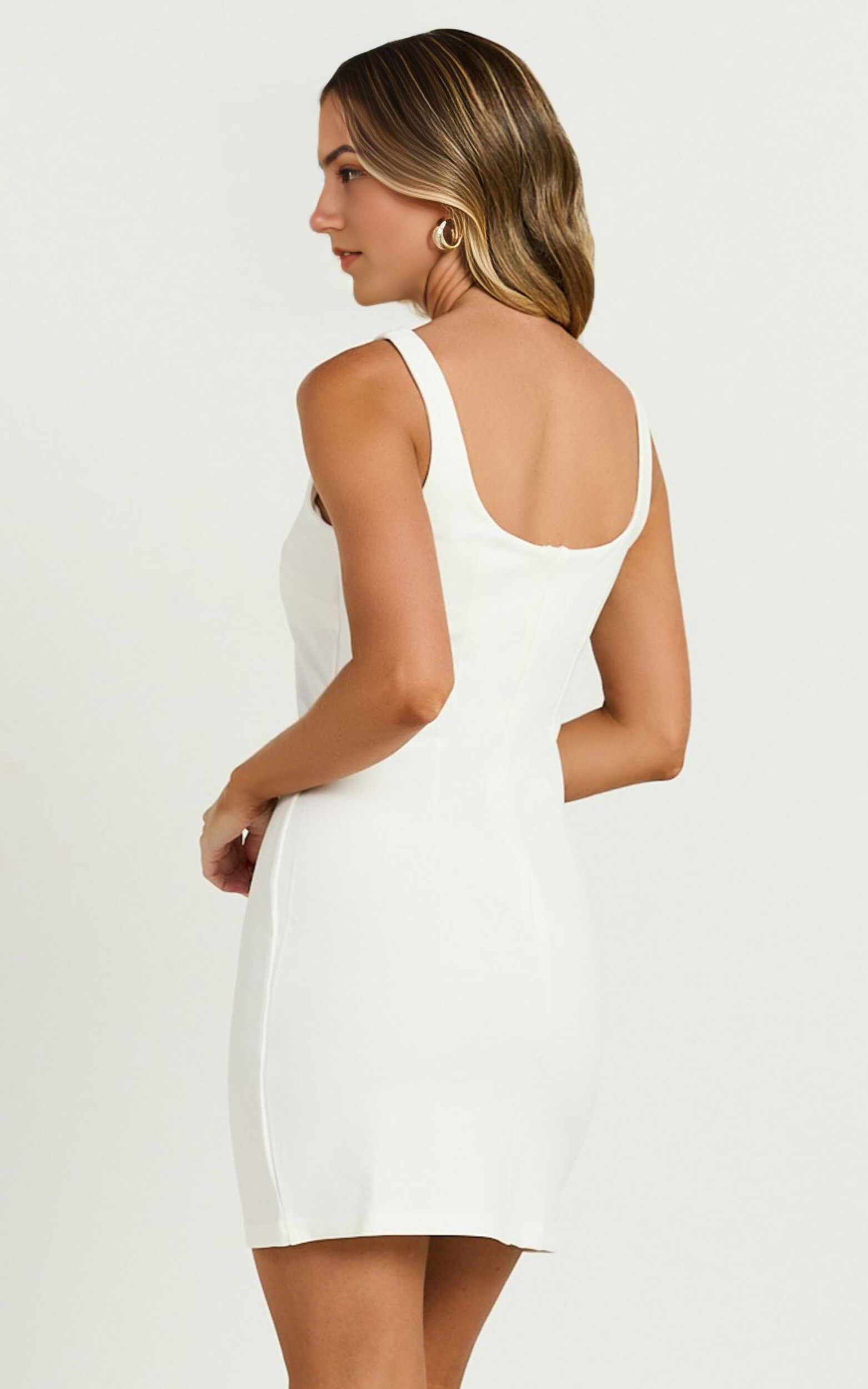 Bindi Boat Neck Sleeveless Bodycon Dress – Crisp White Mini Elegance