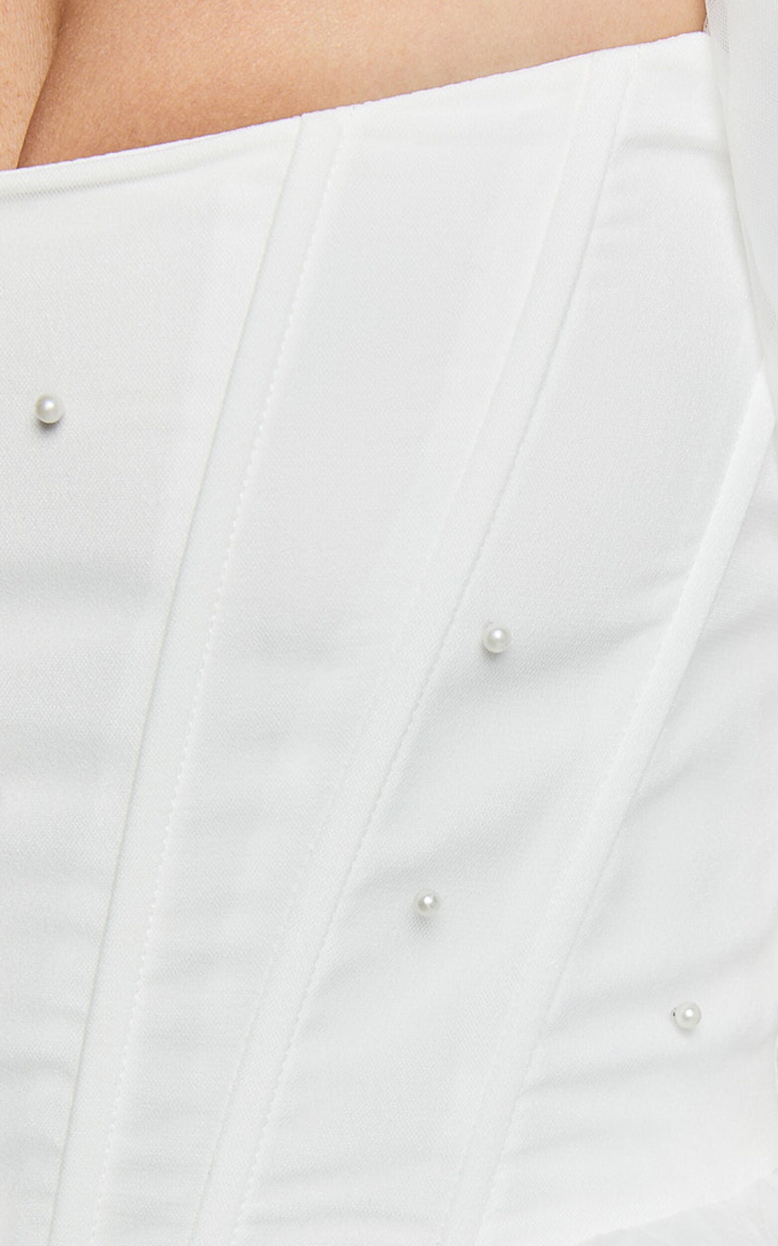 Long Puff Sleeve Pearl Detail Mini Dress in White